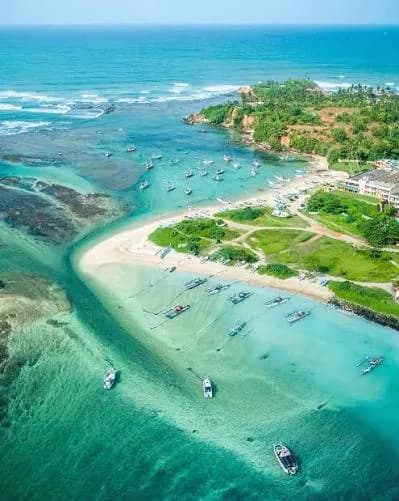 Weligama Bay beach view in southern Sri Lanka